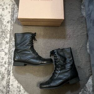 Black Leather Combat Boots